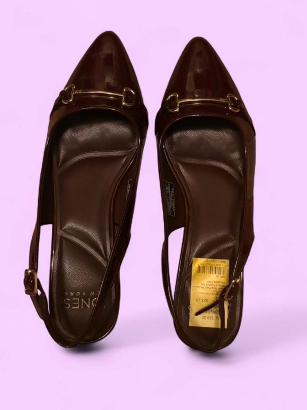 Jones New York Maroon Pointed Slingback Flats with Gold Bit